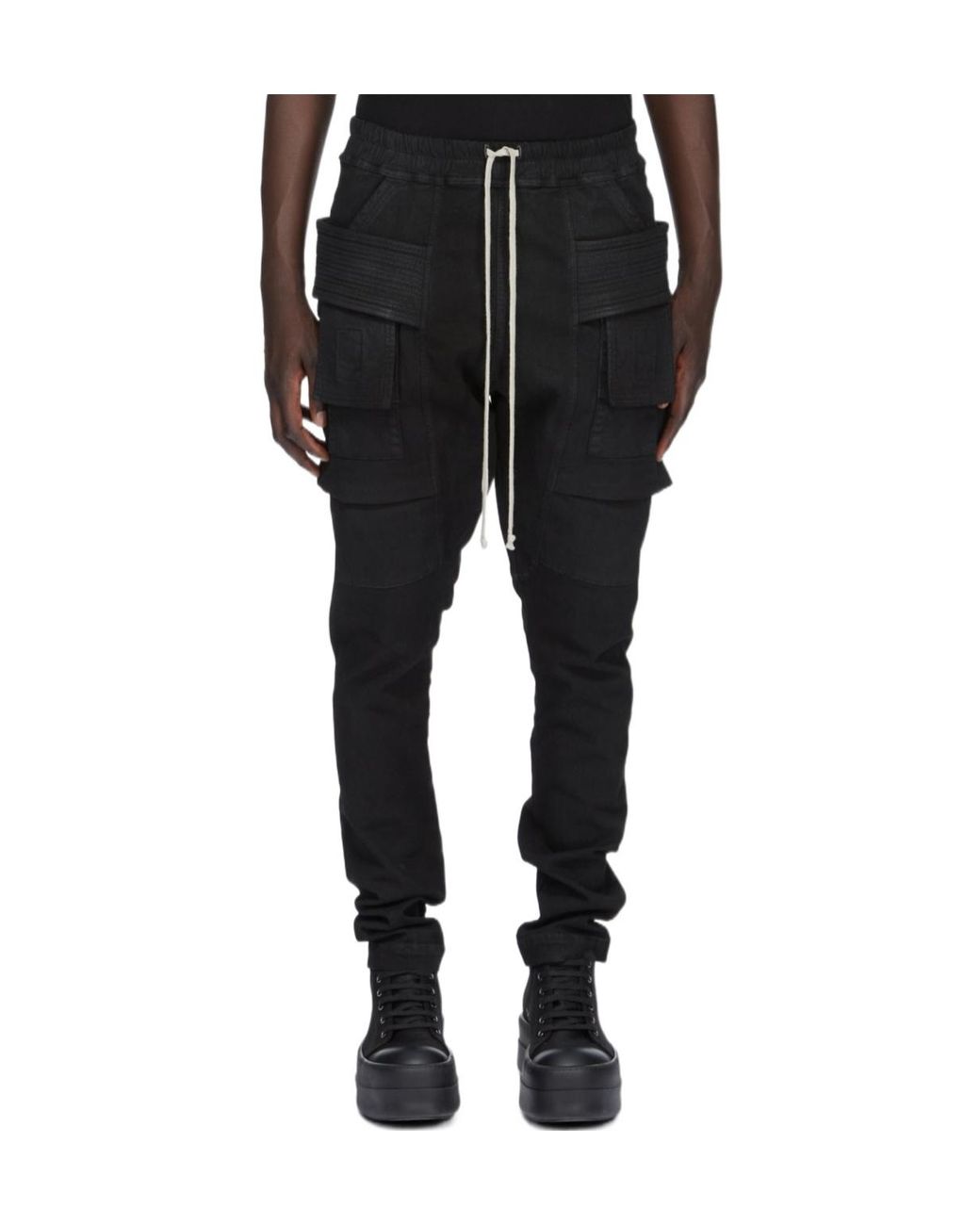 Rick Owens Black Creatch Tapered Drawstring Cargo Trousers for men