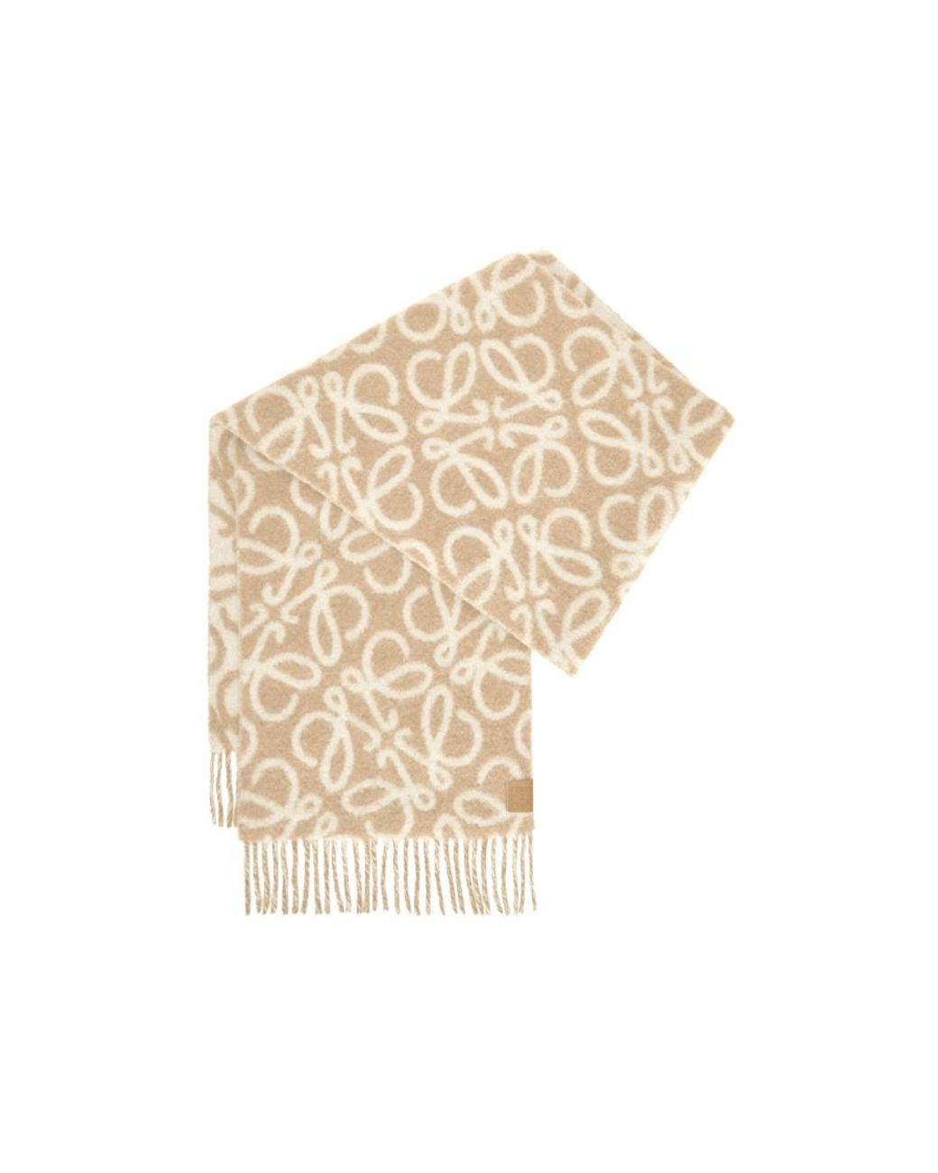 Loewe White Anagram Fringed Scarf