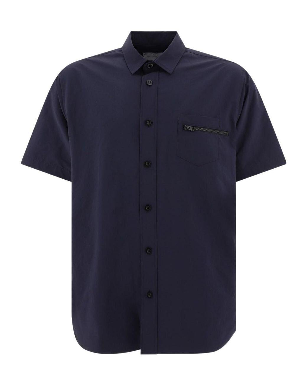 Sacai Blue Zip-Pocket Detailed Short Sleeved Buttoned Shirt for men
