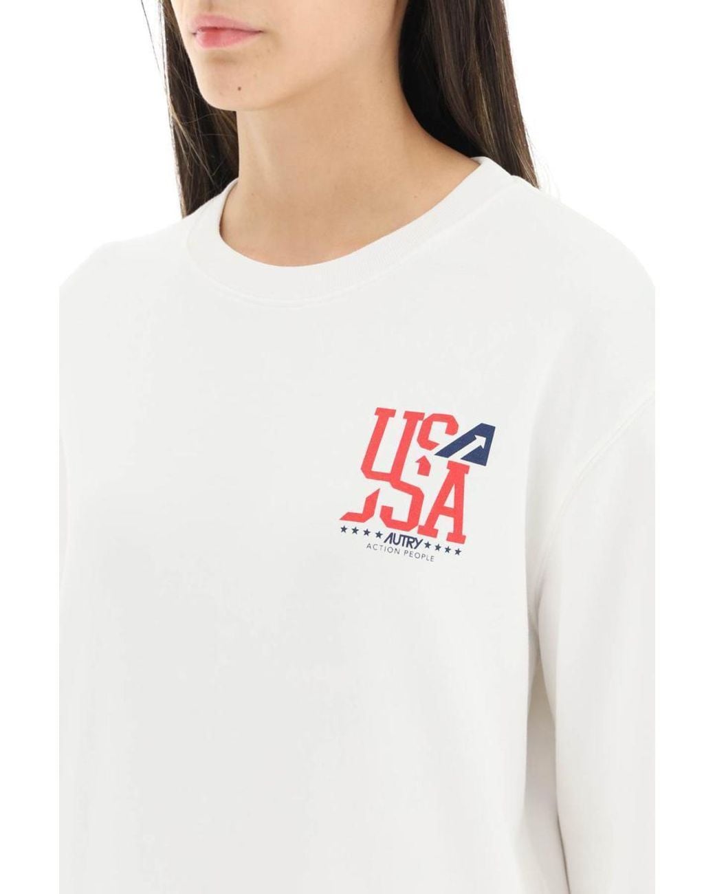 Autry White Usa Long-Sleeve Cotton T-Shirt