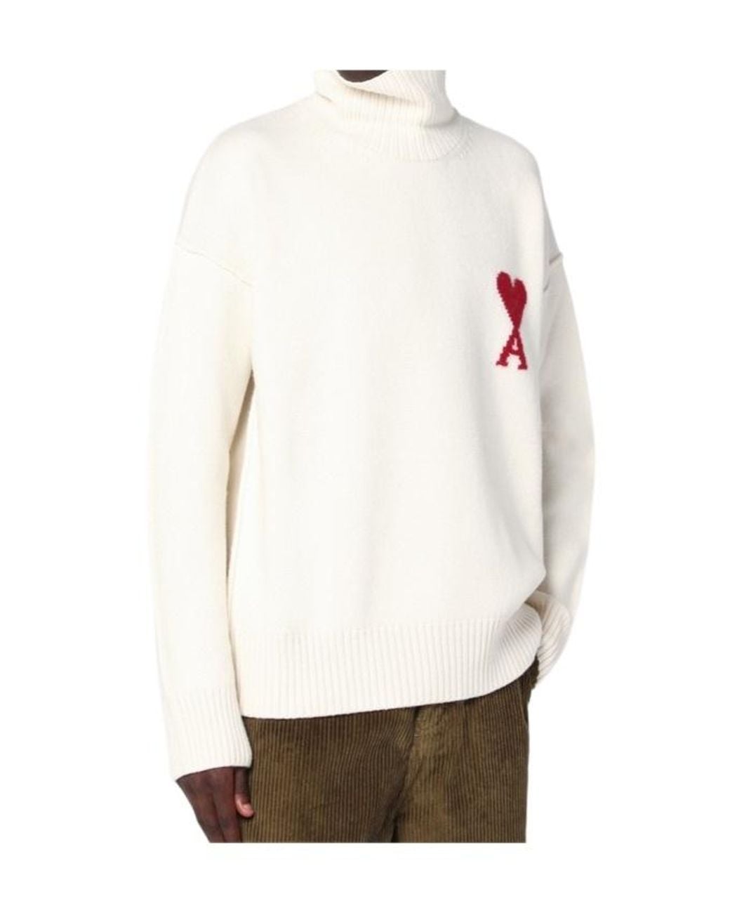 AMI White Ami De Coeur Funnel Neck Sweater for men