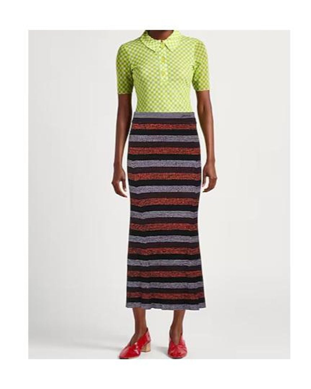 Ganni Red Striped Midi Skirt