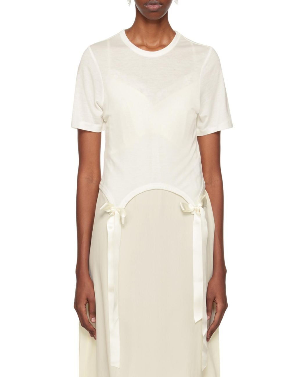 Simone Rocha White Bow Detailed Crewneck T-Shirt
