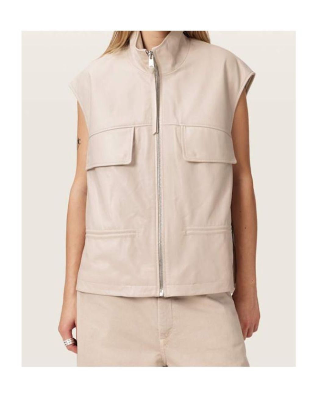 AllSaints Natural Flor High-Neck Sleeveless Waistcoat
