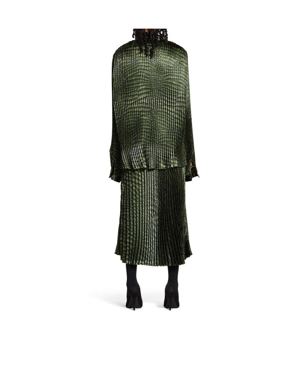 Balenciaga Green Robe Pleated Double-Sleeved Dress