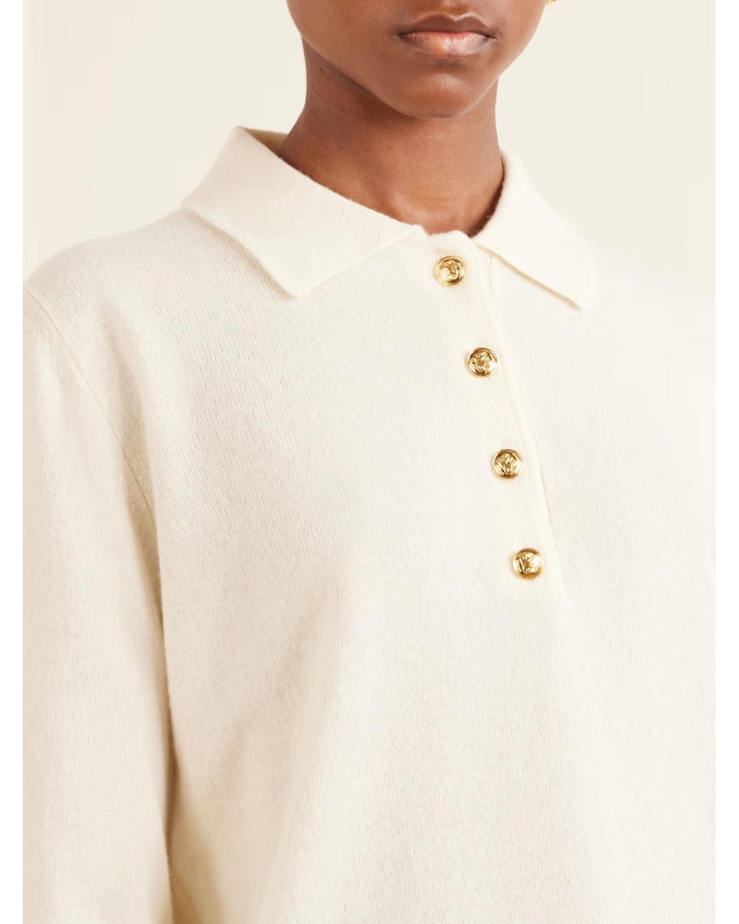 Blazé Milano White Highland Wool And Cashmere Blend Polo Collar Sweater