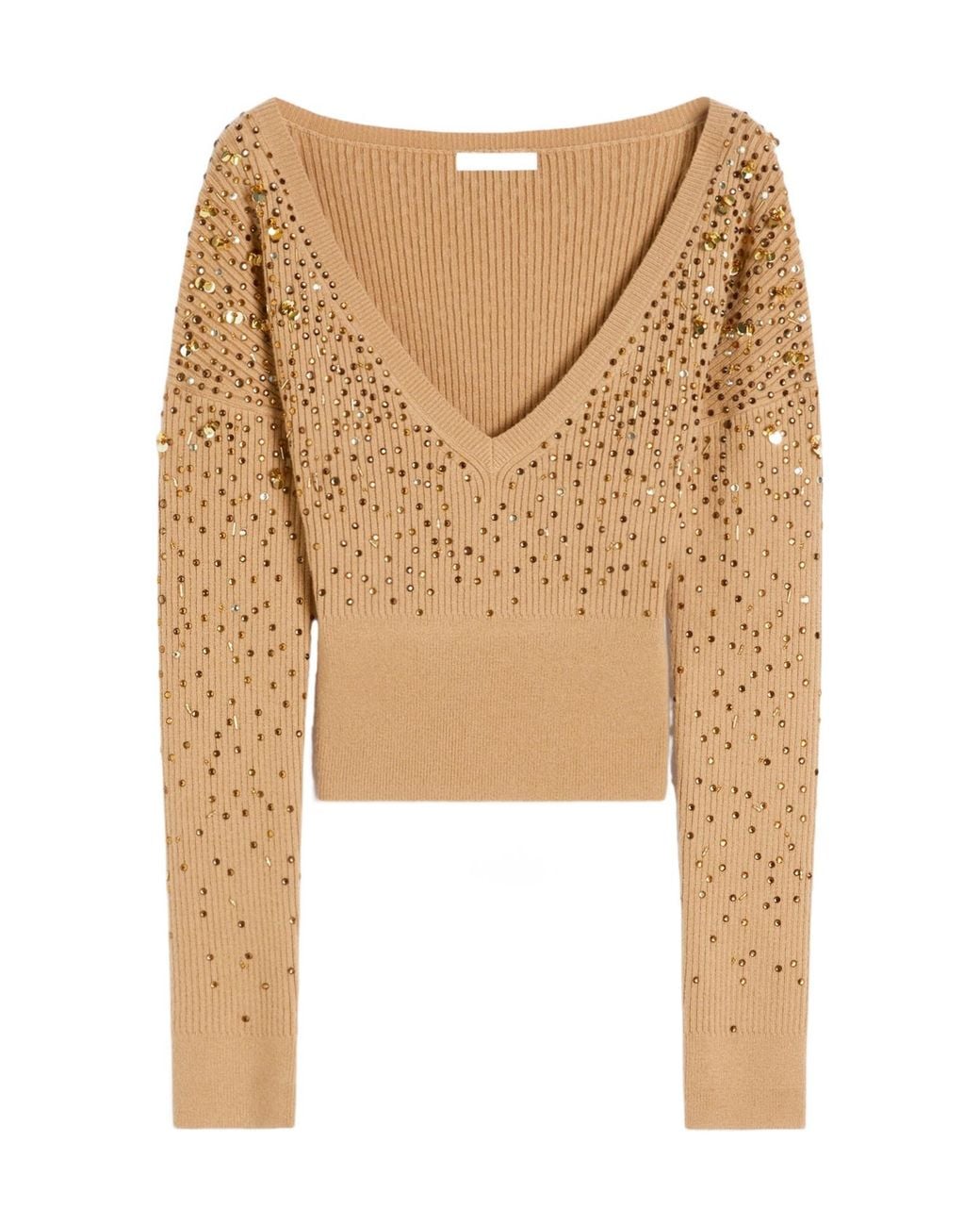 Max Mara Natural Gang Embellished V-Neck Sweater