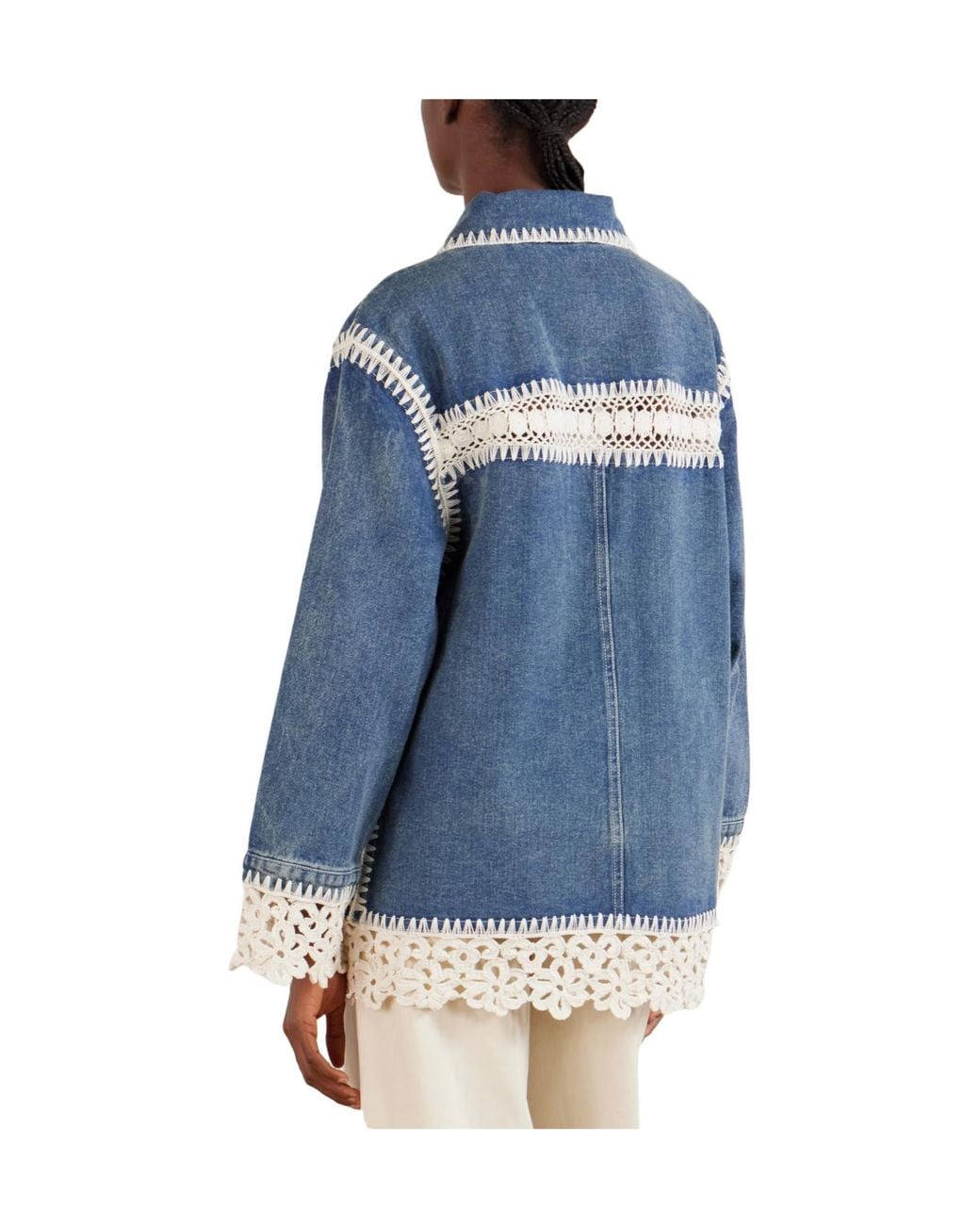 Sea Blue Stasia Crochet-Trimmed Denim Jacket