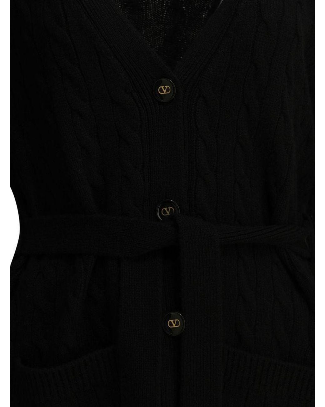 Valentino Black Belted Button-Up Cardigan