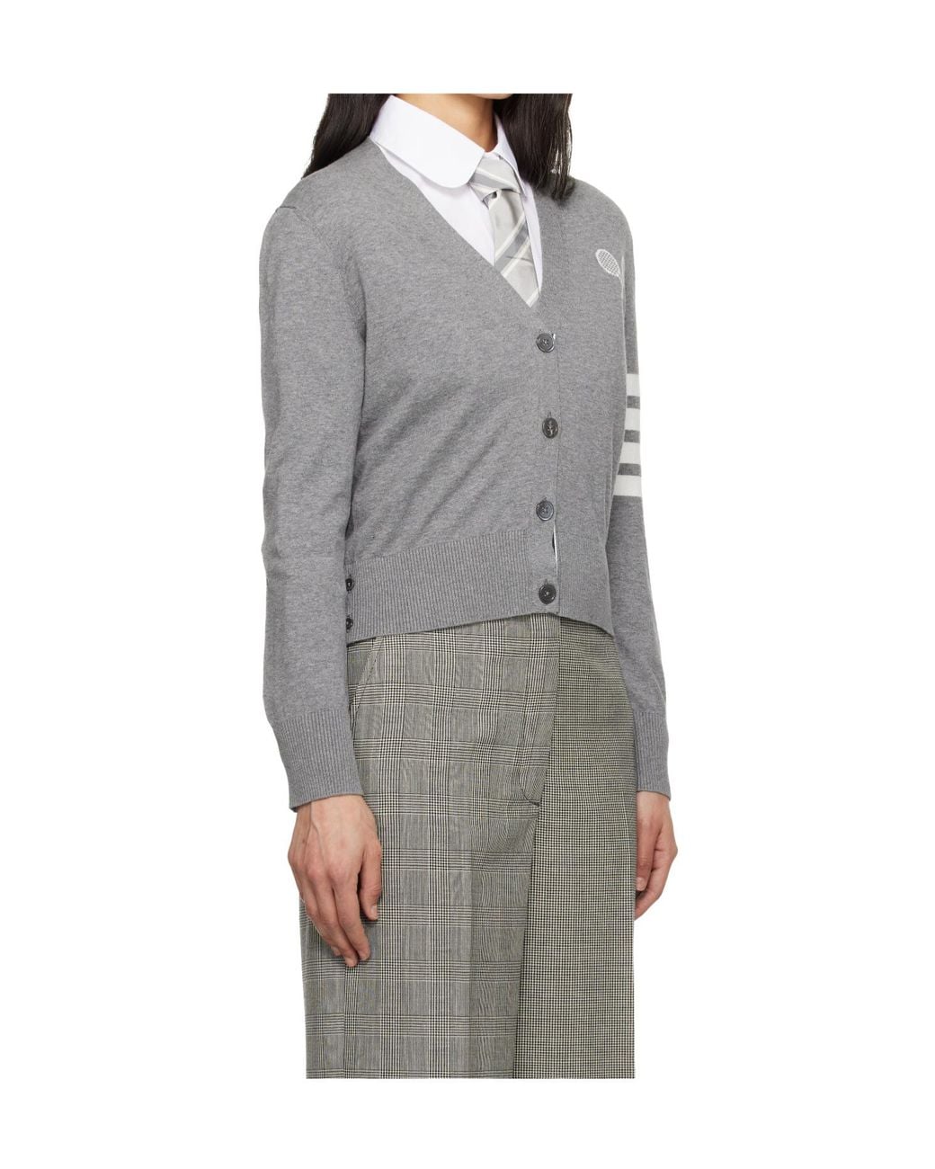 Thom Browne Gray 4-Bar V-Neck Knit Cardigan