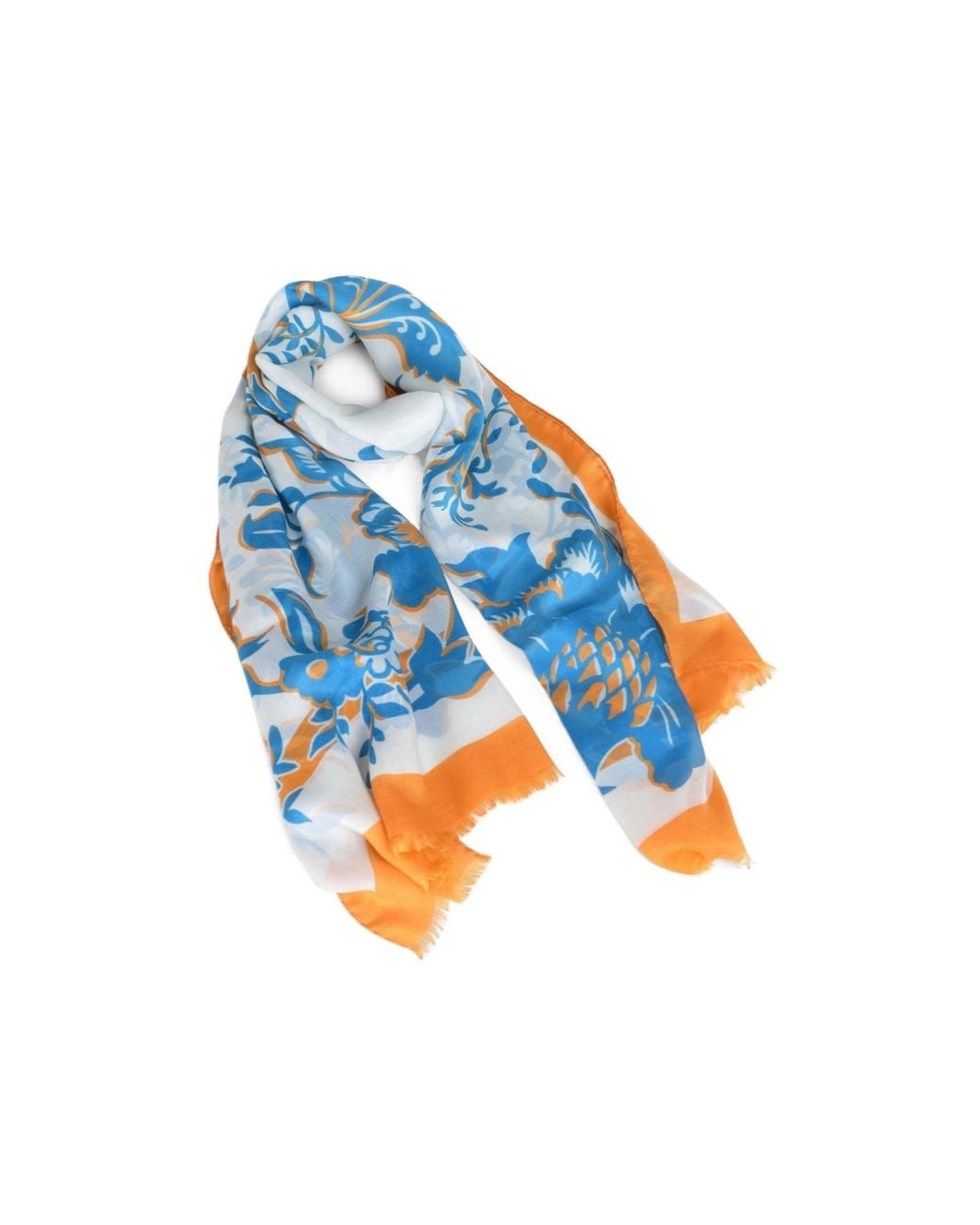 Etro Blue Floral Fringed Scarf