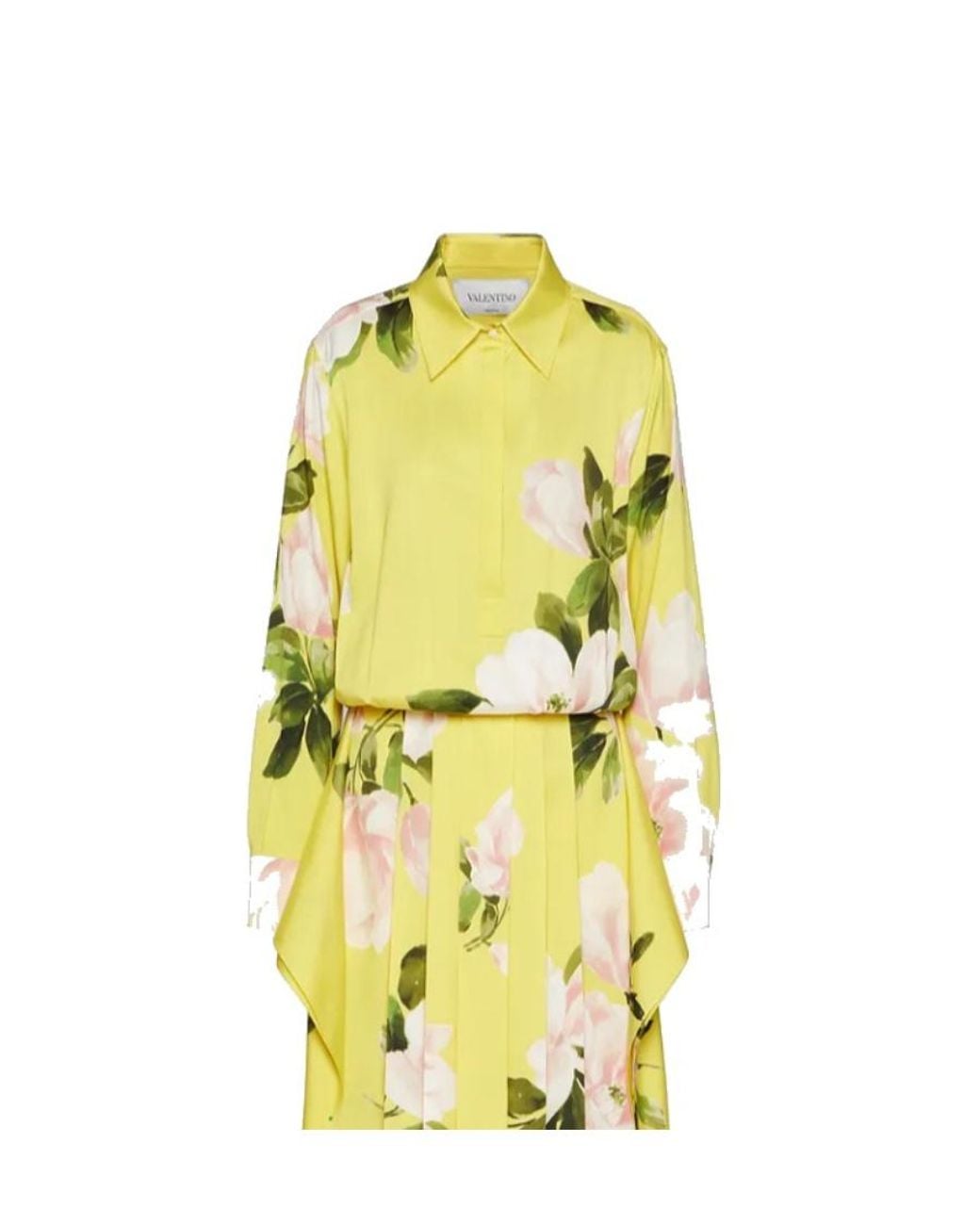Valentino Yellow Floral-Print Silk Dress
