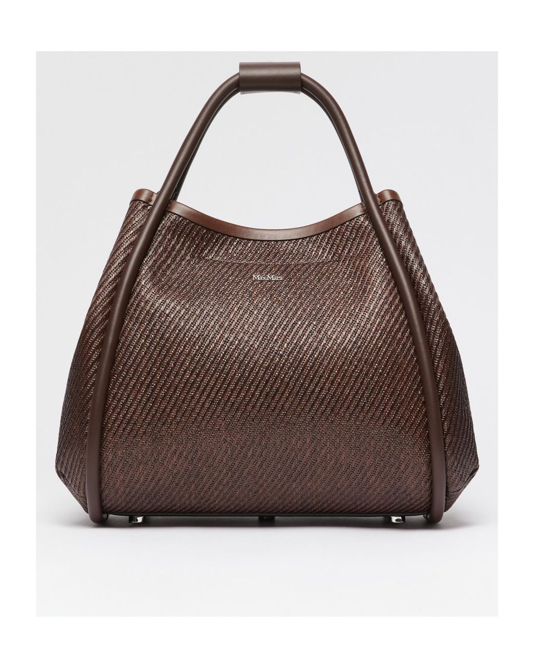 Max Mara Brown Logo Plaque Top Handle Bag