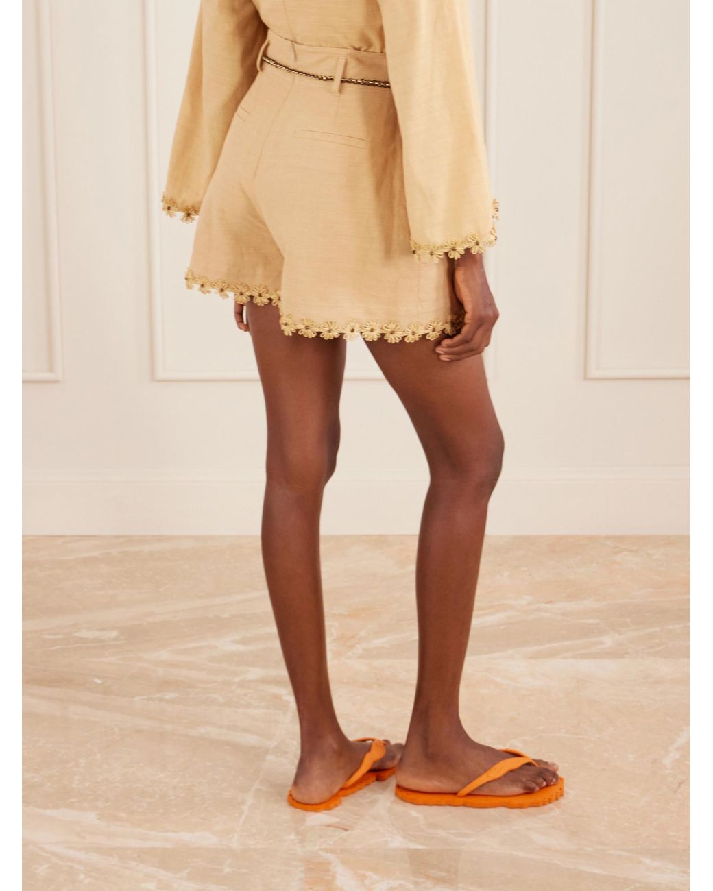 Zimmermann Natural Mahon Flower Pleated Shorts