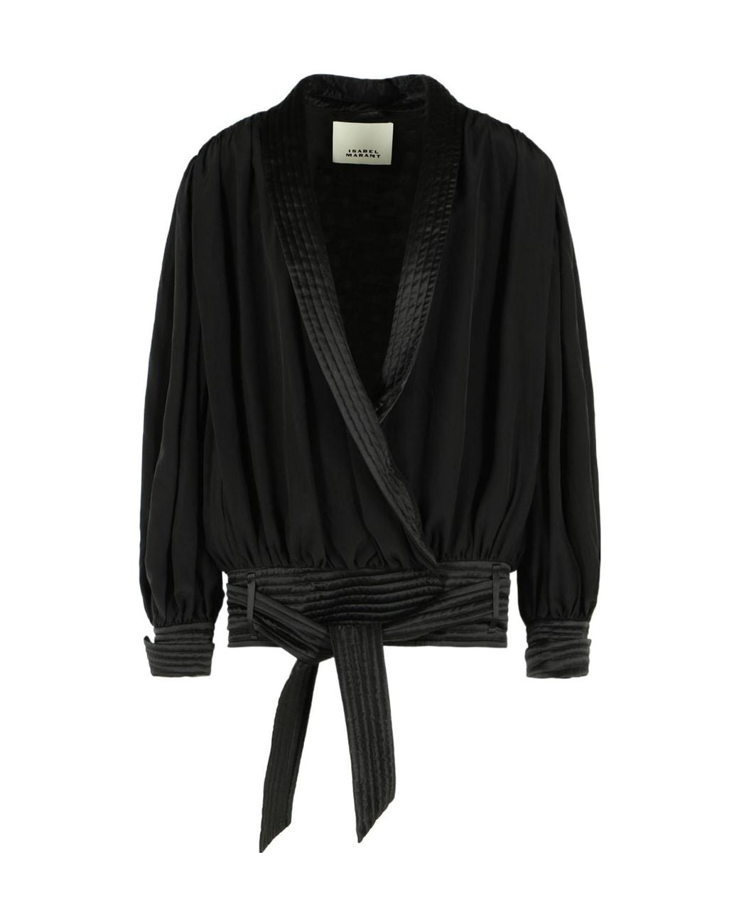 Isabel Marant Black Tie-Detailed Satin-Trimmed Silk-Crepe De Chine Jacket