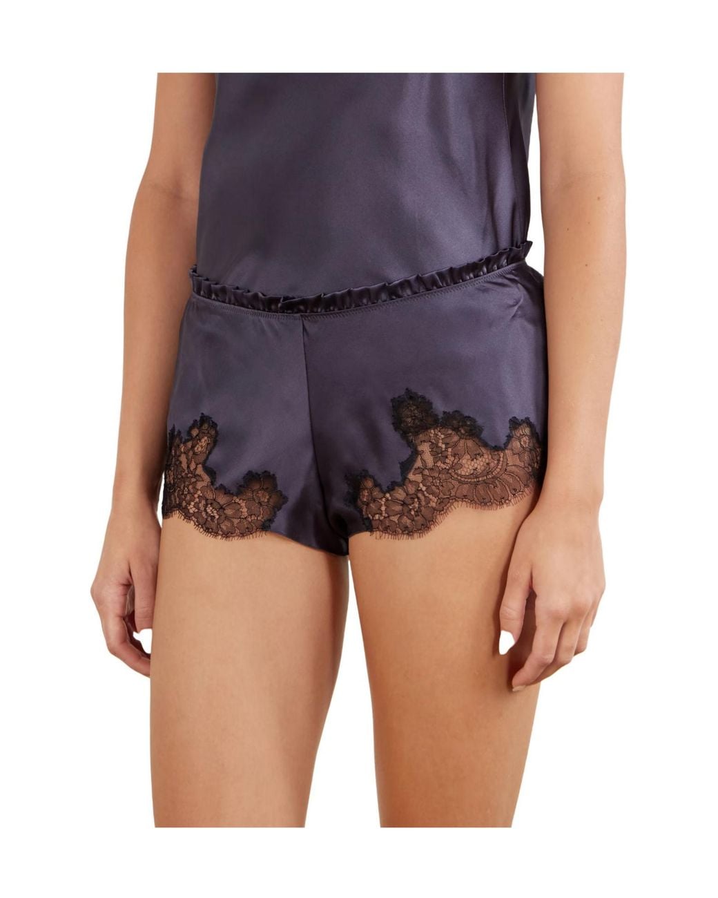 Carine Gilson Blue Lace-Trimmed Silk-Satin Shorts