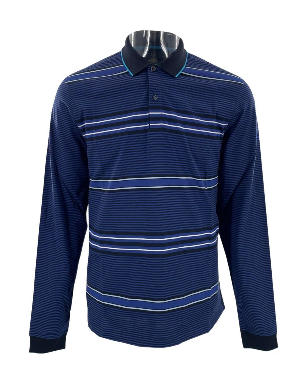 Dunhill Blue Striped Long-Sleeved Polo Shirt for men