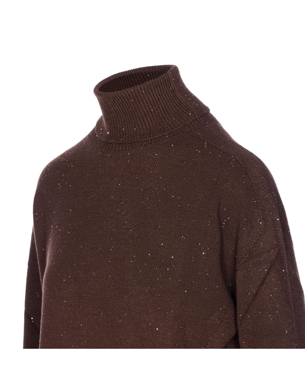 Liu Jo Brown Sequin Embellished Polo-Neck Jumper