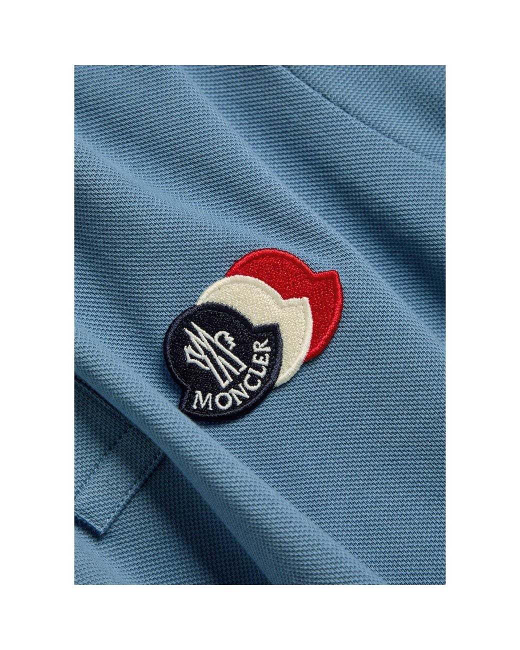 Moncler Blue Cotton Short-Sleeve Polo Shirt for men