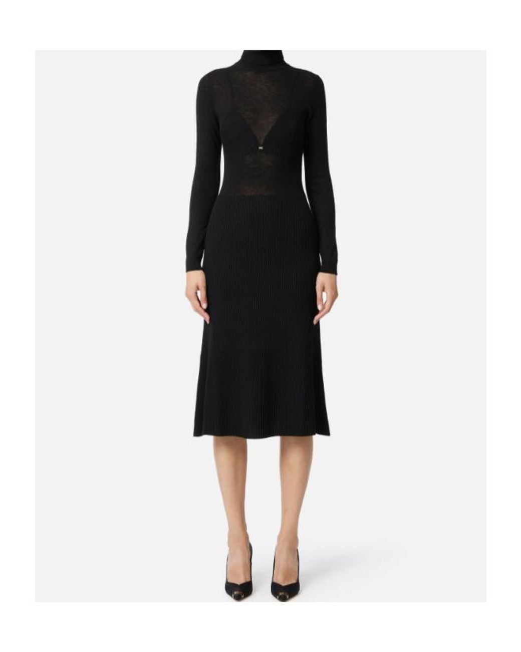 Elisabetta Franchi Black Long-Sleeved Midi Dress