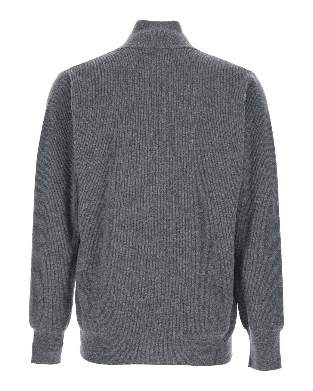Roberto Collina Gray Ribbed Half-Zip Knitwear for men