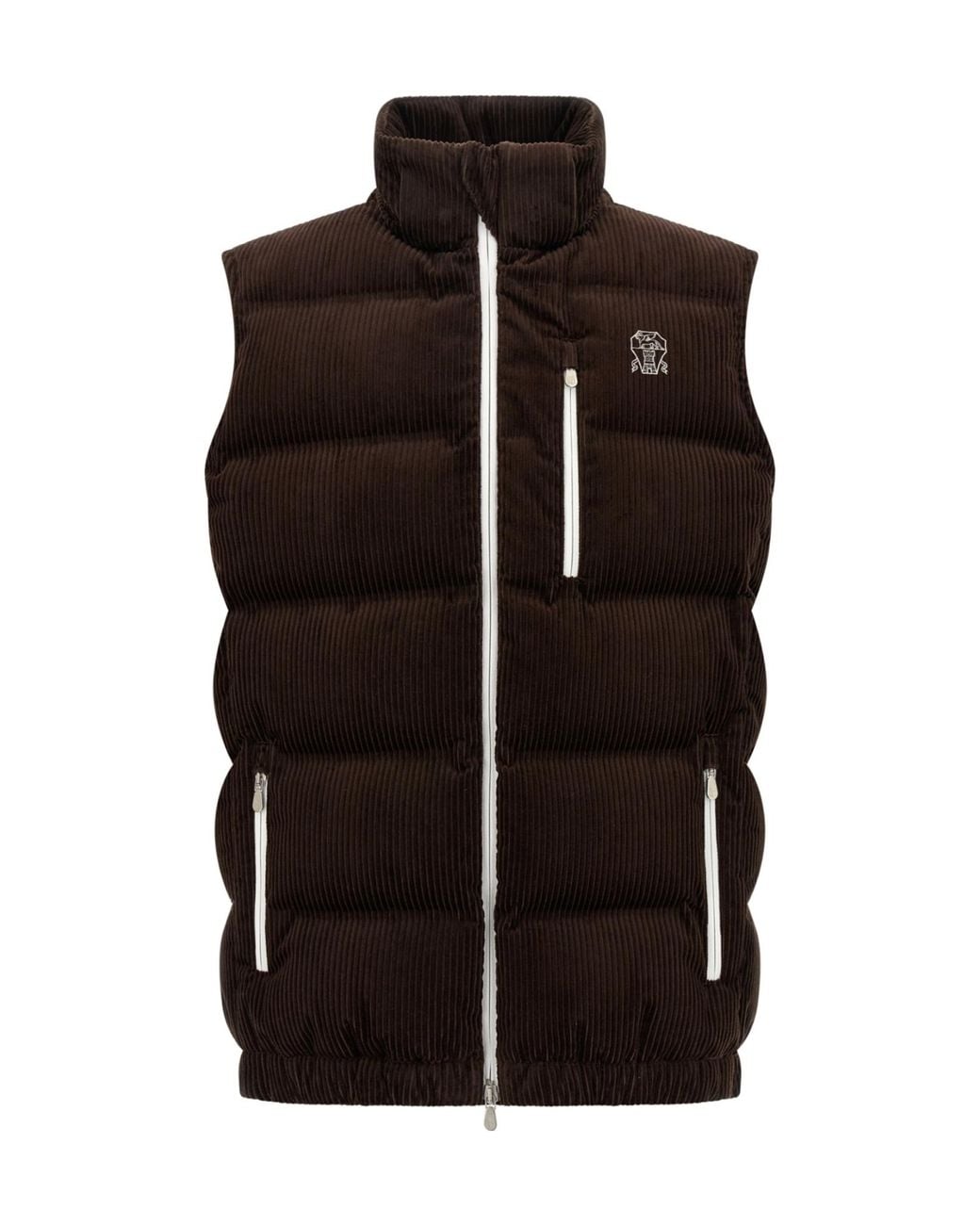 Brunello Cucinelli Black Cotton Corduroy Down Ski Vest for men