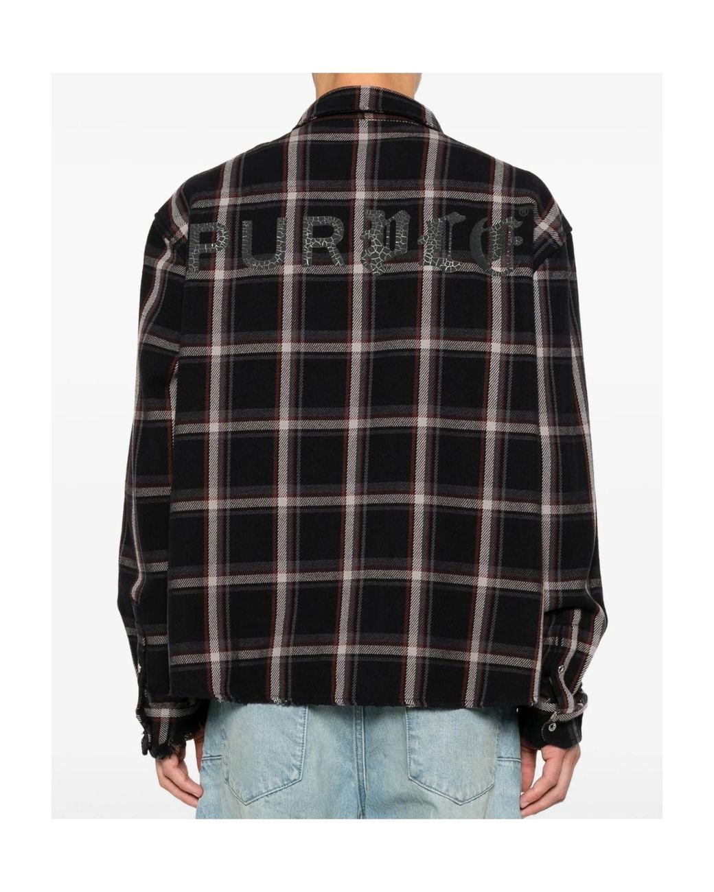 Purple Brand Black Long-Sleeve Plaid Shirt for men