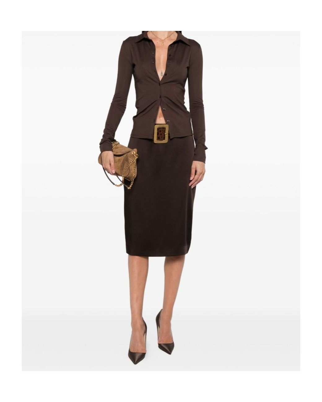 Tom Ford Brown Back Slit Pencil Skirt