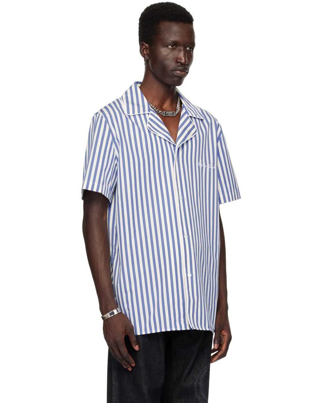 Balmain Blue Short-Sleeved Striped Pyjama Shirt for men