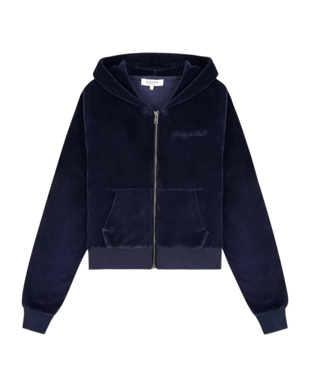 Sporty & Rich Blue Signature Logo Krystal Logo-Embellished Hoodie