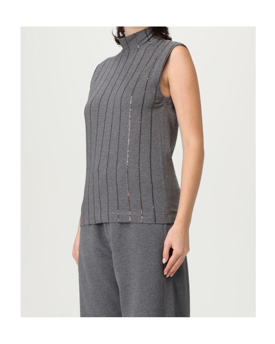 Brunello Cucinelli Gray Micro Sequin Top