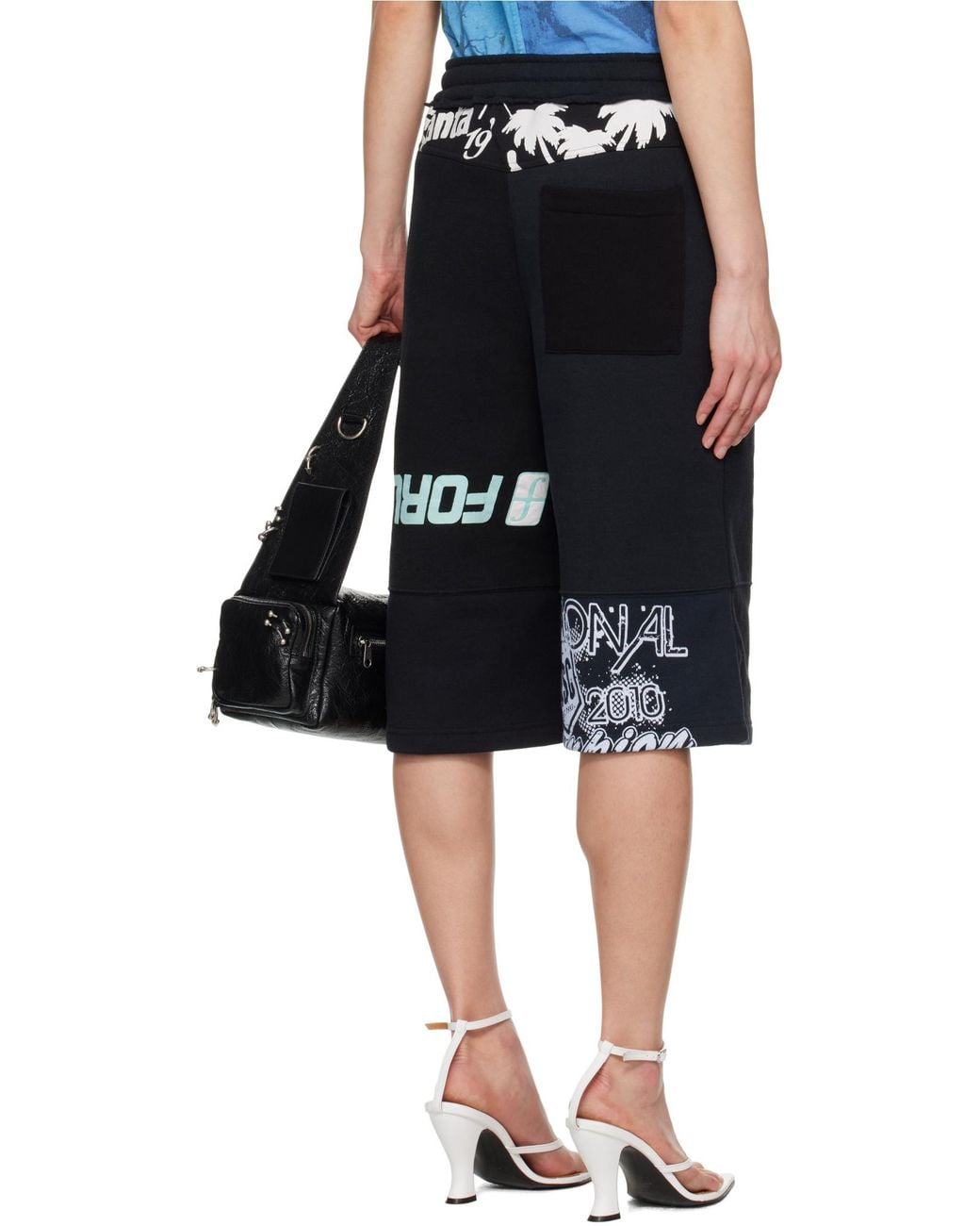 MARINE SERRE Black Regenerated Graphic Sweatshirts Drawstring Shorts