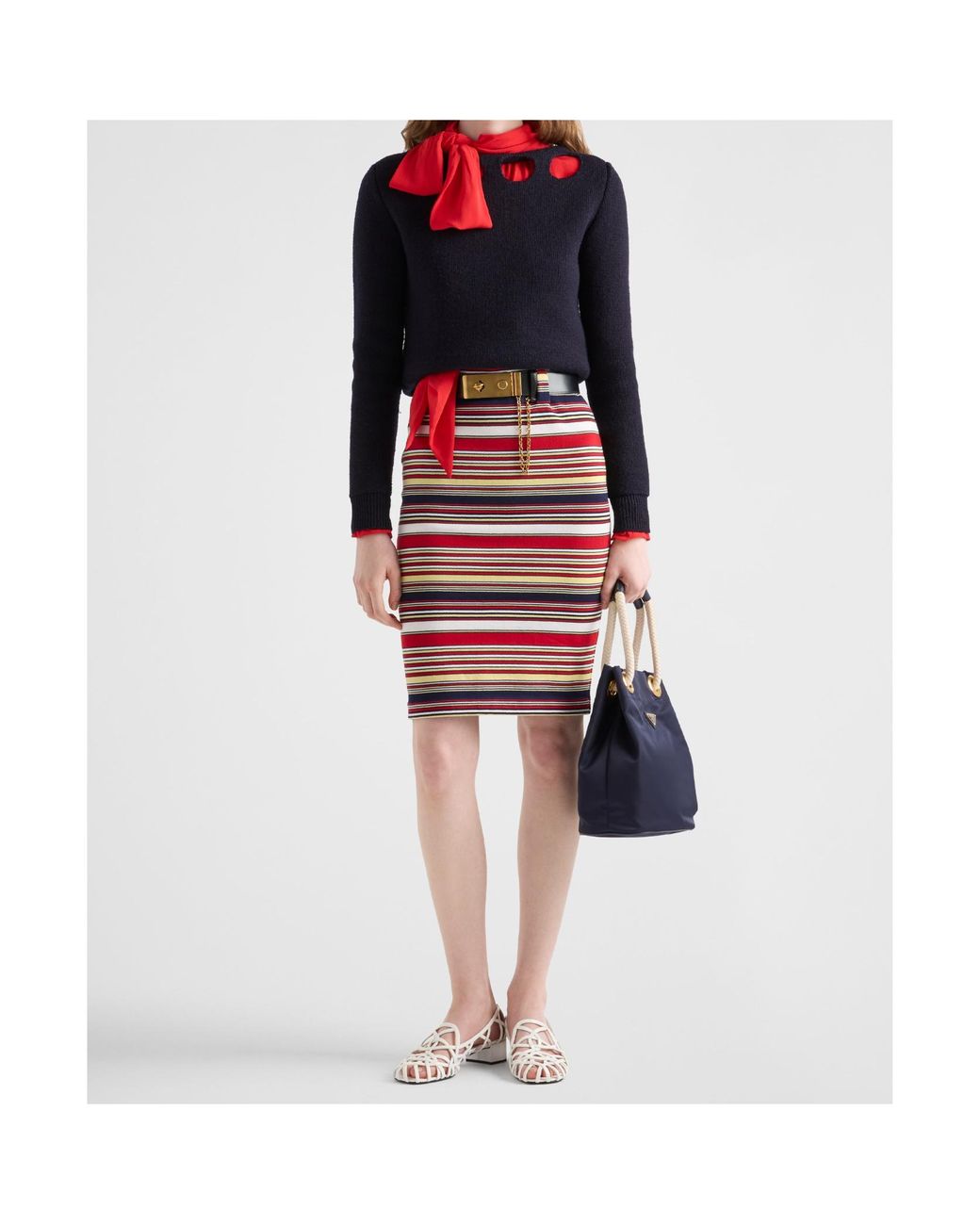 Prada Red Striped Pencil Skirt