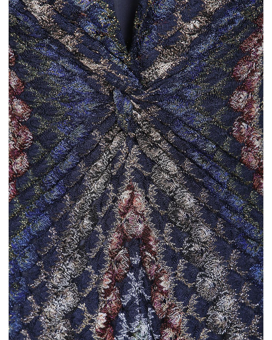 Missoni Blue Zig-Zag Pattern V-Neck Midi Dress
