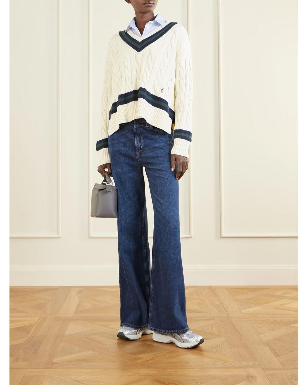 Sporty & Rich Blue Striped Cable Knit Sweater