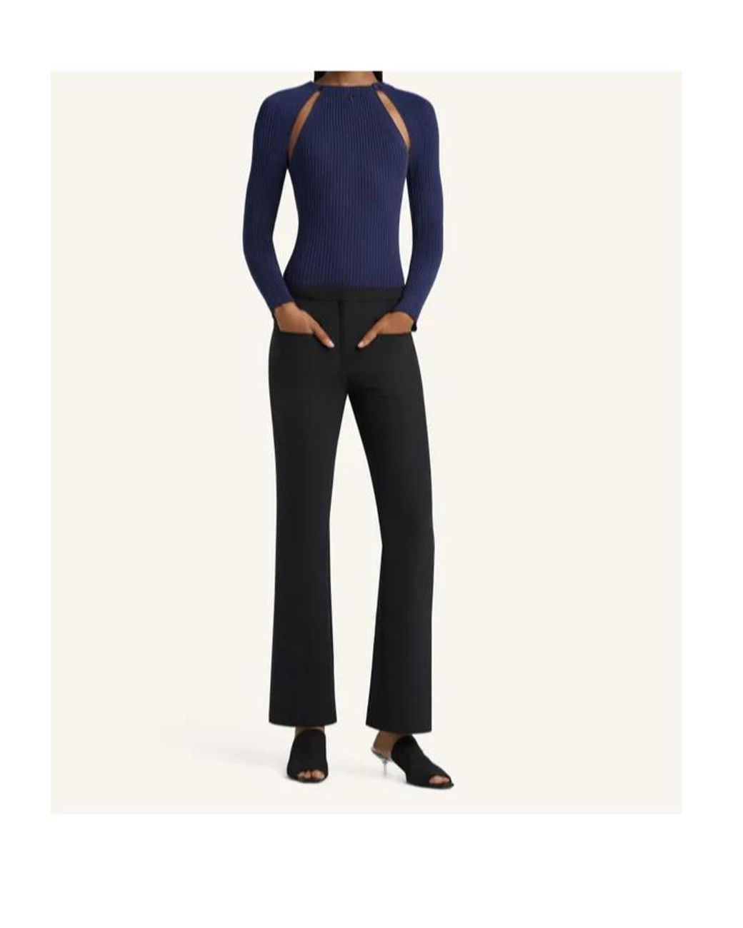Courreges Blue Ribbed-Knit Cut-Out T-Shirt