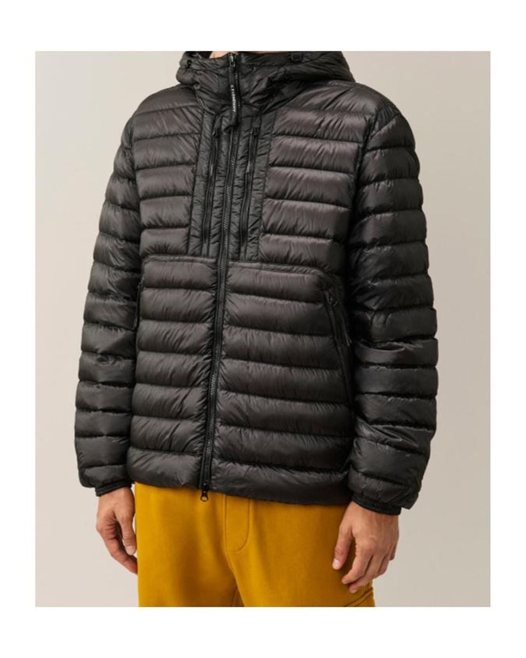 C P Company Black Hooded Quilted Down Jacket for men
