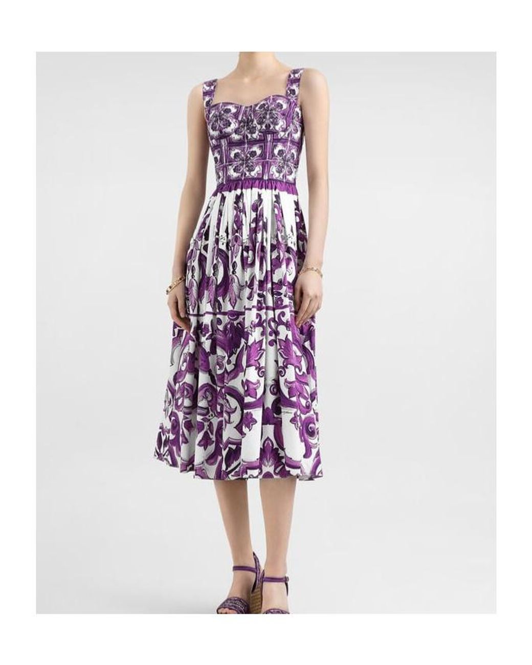 Dolce & Gabbana Purple Majolica-Printed Poplin Dress