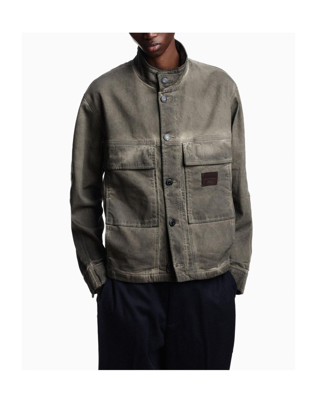 Emporio Armani Gray Stand-Collar Workwear Jacket for men
