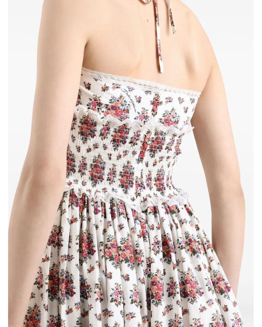 Dolce & Gabbana White Small Flower Bouquet-Printed Poplin Dress