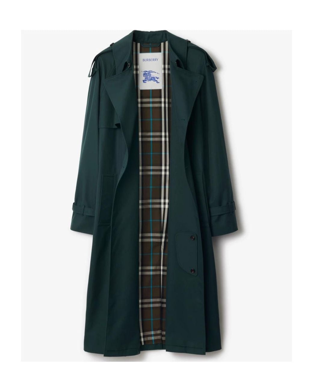 Burberry Green Double Breasted Belted Long Trench Coat for men