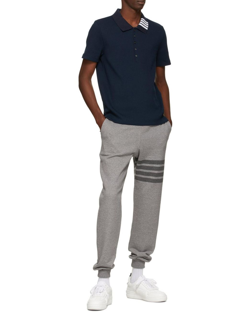 Thom Browne Gray Bar Drawstring Track Pants for men