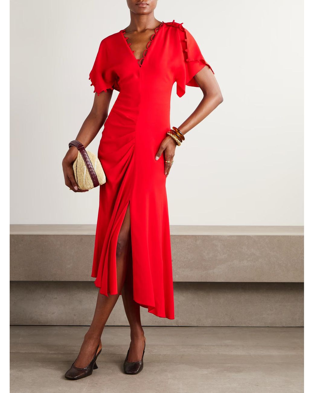 Victoria Beckham Red V-Neck Dress