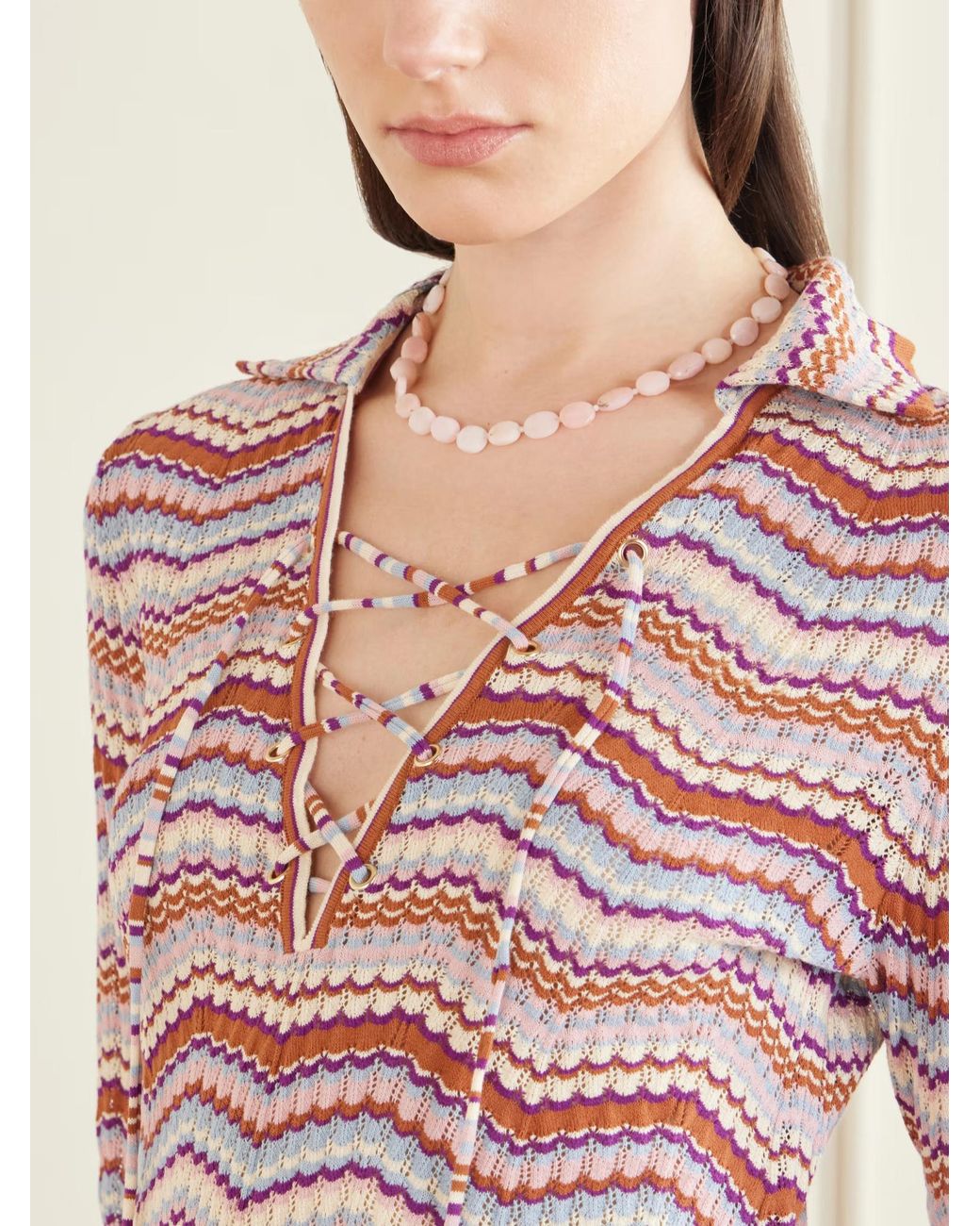 Rixo Pink Brody Crochet-Knit Cotton Top