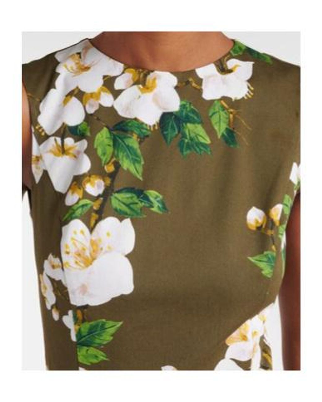 Oscar de la Renta White Floral Ombré Cotton-Blend Cocktail Dress