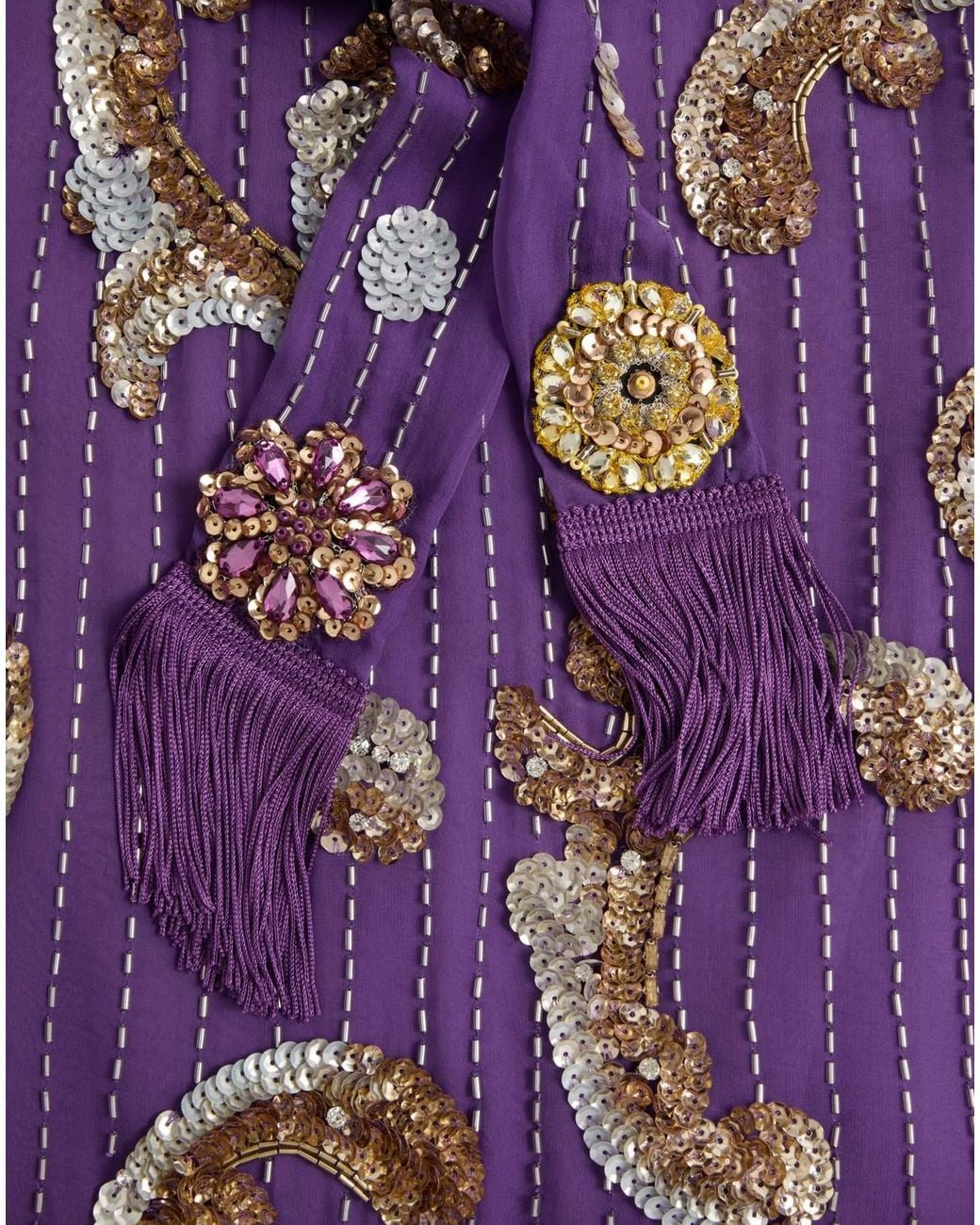 Valentino Purple Embroidered Chiffon Dress With Feathers