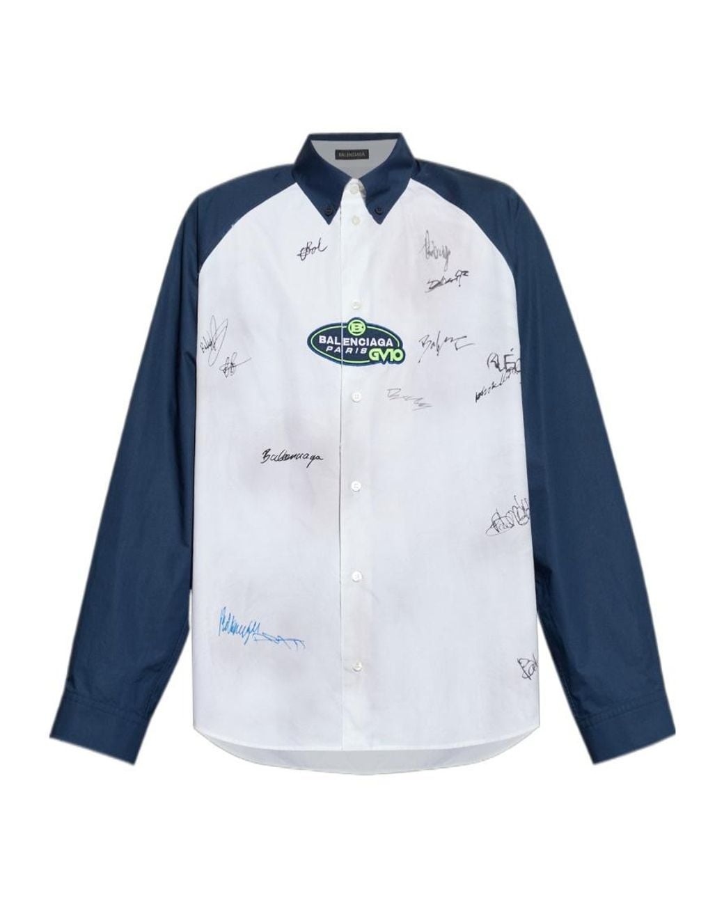 Balenciaga Blue Logo Patch Long-Sleeve Shirt for men