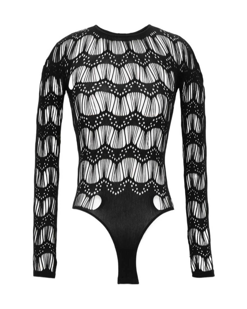 Saint Laurent Black Ladder-Knit Crewneck Bodysuit
