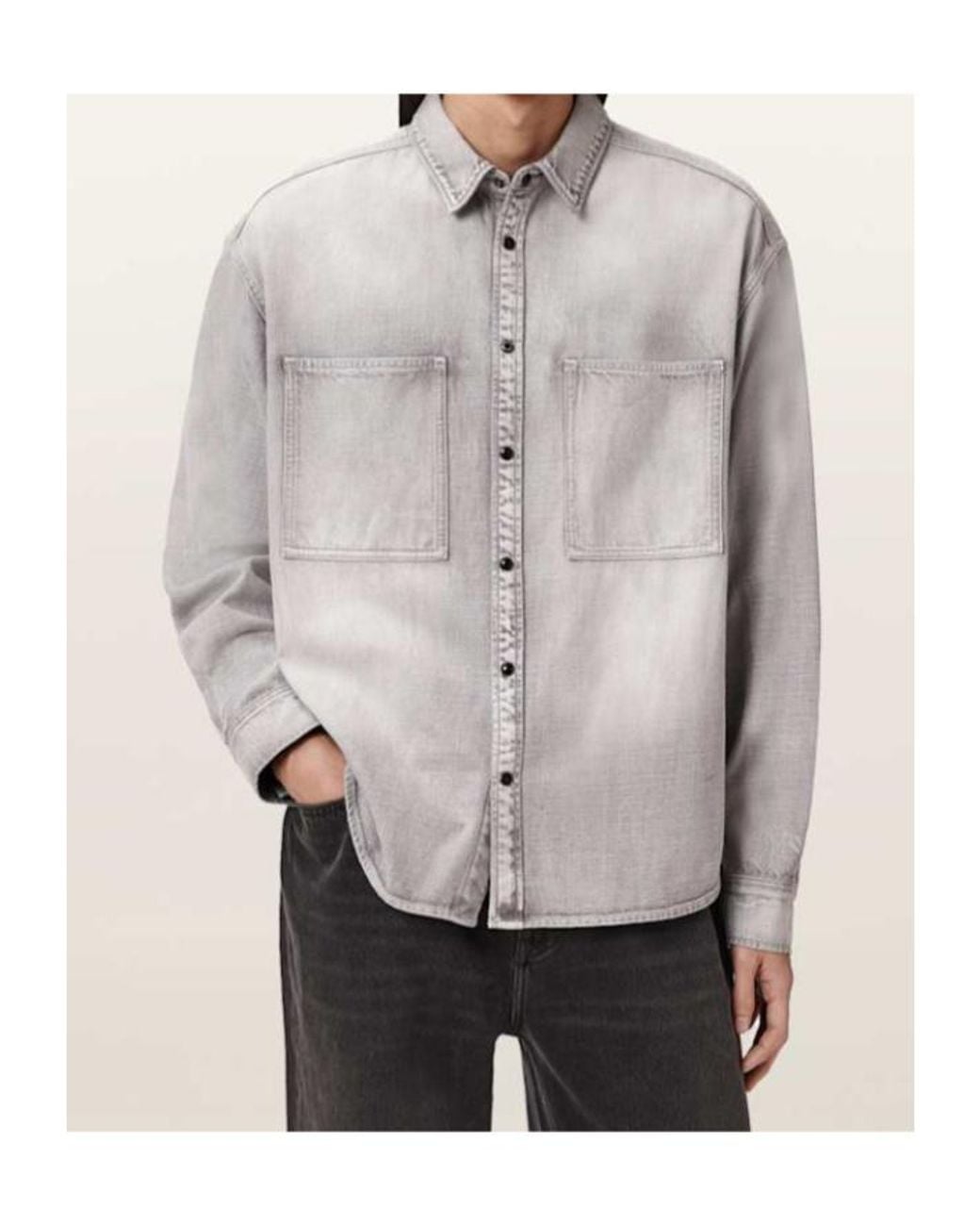 AllSaints Gray Al Oversized Denim Shirt for men