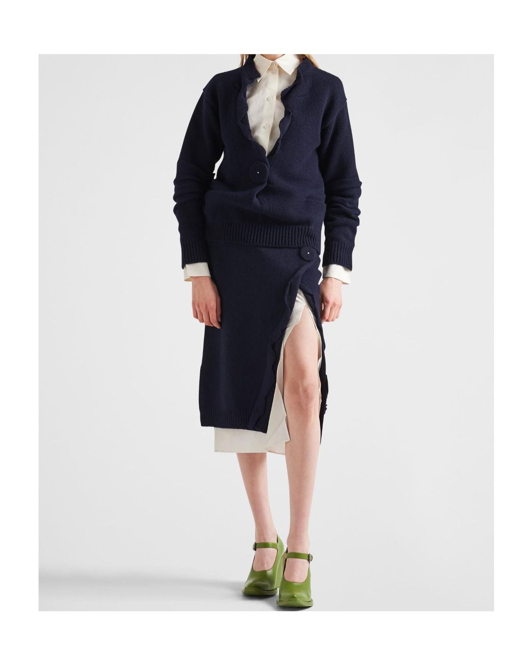 Prada Blue Buttoned V-Neck Jumper